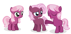 Size: 1024x498 | Tagged: safe, artist:spectrumnightyt, idw, cheerilee, cherry blossom (g4), jasmine leaf, earth pony, pony, g4, eyes closed, female, filly, foal, idw showified, simple background, transparent background, trio, trio female, young, younger