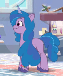 Size: 300x363 | Tagged: safe, screencap, izzy moonbow, pony, unicorn, g5, my little pony: tell your tale, nightmare roommate, spoiler:g5, spoiler:my little pony: tell your tale, spoiler:tyts01e04, animated, cropped, ear flick, female, gif, grinning potato, loop, mare, solo