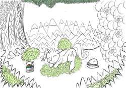 Size: 1000x700 | Tagged: safe, artist:mareijuana, rarity, pony, unicorn, g4, basket, forest, gem, mountain, sleeping, solo