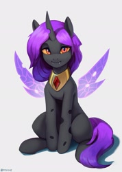 Size: 1459x2048 | Tagged: safe, artist:mrscroup, oc, oc only, changeling, changeling oc, purple changeling, solo