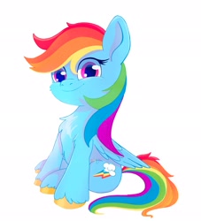 Size: 1859x2048 | Tagged: safe, artist:saphypone, rainbow dash, pegasus, pony, g4, backwards cutie mark, chest fluff, simple background, smiling, solo, white background