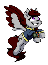 Size: 998x1328 | Tagged: safe, artist:hiddenfaithy, oc, oc only, oc:skyfire lumia, pegasus, pony, fallout equestria, fallout equestria: uncertain ties, colored wings, colored wingtips, flying, pipbuck, simple background, smiling, transparent background, wings