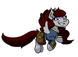 Size: 1203x892 | Tagged: safe, artist:hiddenfaithy, oc, oc only, oc:skyfire lumia, fallout equestria, fallout equestria: uncertain ties, clothes, colored wings, colored wingtips, flying, jumpsuit, long mane, long tail, pipbuck, simple background, smiling, tail, transparent background, vault suit, wings