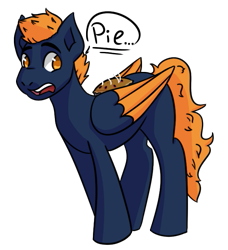 Size: 625x685 | Tagged: safe, artist:hiddenfaithy, oc, oc only, oc:cobalt sky, pegasus, pony, colored wings, colored wingtips, food, pie, simple background, transparent background, walking, wings