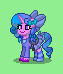 Size: 63x74 | Tagged: safe, artist:dematrix, oc, oc:sarah slyvia, pony, unicorn, pony town, bow, clothes, cute, female, green background, hair bow, hairpin, mare, pixel art, saddle, simple background, skirt, solo, tack, tail, tail bow