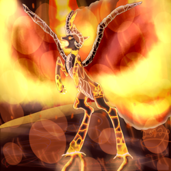Size: 5800x5800 | Tagged: safe, artist:florarena-kitasatina/dragonborne fox, oc, oc only, absurd file size, absurd resolution, emaciated, expy, fiery wings, fire, lava, lava veins, mane of fire, my eyes, rearing, signature, skinny, smoke, solo, spread wings, sword, thin, watermark, weapon, why, wings, wraith