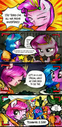 Size: 1280x2632 | Tagged: safe, artist:liaaqila, izzy moonbow, pipp petals, sunny starscout, zipp storm, earth pony, pegasus, pony, unicorn, g5, butt, cactus, clothes, comic, desert, eating, exhausted, eyes closed, female, jail, mare, mouth hold, pipp petals is not amused, plot, prison, prison outfit, prisoner, prisoner im, prisoner pipp, prisoner ss, prisoner zipp, review, stars, sweat, traditional art, unamused, warm