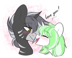 Size: 1309x1070 | Tagged: safe, artist:lazycloud, oc, oc only, pony, unicorn, boop, bust, dialogue, duo, noseboop