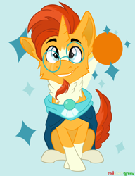 Size: 2000x2600 | Tagged: safe, artist:redchetgreen, sunburst, pony, unicorn, g4, cloak, clothes, coat markings, cute, facial hair, glasses, goatee, high res, looking at you, male, smiling, smiling at you, socks (coat markings), solo, stallion, sunbetes, sunburst's cloak