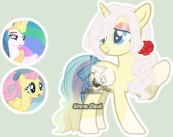 Size: 1024x812 | Tagged: safe, artist:stormcloud-yt, fluttershy, princess celestia, oc, alicorn, pegasus, pony, g4, alicorn oc, base used, eyeshadow, female, horn, magical lesbian spawn, makeup, mare, offspring, parent:fluttershy, parent:princess celestia, parents:flutterlestia, screencap reference, simple background, smiling, solo, wings