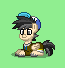 Size: 65x68 | Tagged: safe, artist:dematrix, oc, oc:dematrix, pegasus, pony, pony town, animated, boop, clothes, folded wings, gif, green background, hat, loop, lying down, male, pegasus oc, pixel art, prone, simple background, smiling, solo, stallion, true res pixel art, wings