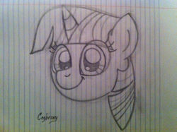 Size: 1024x765 | Tagged: safe, artist:thebrokencog, twilight sparkle, g4, horn, lined paper, sketch, solo, traditional art