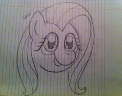 Size: 1024x812 | Tagged: safe, artist:thebrokencog, fluttershy, pegasus, pony, g4, lined paper, sketch, solo, traditional art