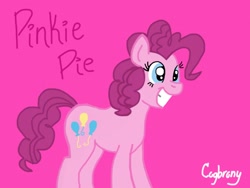 Size: 2048x1536 | Tagged: safe, artist:thebrokencog, pinkie pie, earth pony, pony, g4, female, grin, mare, pink background, simple background, smiling, solo