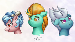 Size: 1280x720 | Tagged: safe, artist:swasfews, cozy glow, fleetfoot, lightning dust, pegasus, pony, g4, female, filly, foal, head, mare, signature, trio