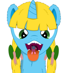 Size: 2292x2500 | Tagged: safe, artist:shelikof launch, oc, oc only, oc:optica, oc:sunshine denom, pony, unicorn, commission, ear fluff, fetish, high res, mawshot, open mouth, pigtails, show accurate, simple background, transparent background, vector, vore