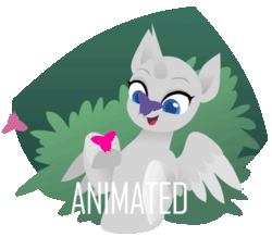 Size: 500x436 | Tagged: safe, artist:rumista, oc, oc only, alicorn, butterfly, earth pony, pegasus, pony, unicorn, animated, commission, gif, loop, simple background, solo, transparent background, ych animation, your character here