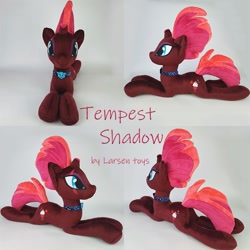 Size: 800x800 | Tagged: safe, tempest shadow, pony, unicorn, g4, irl, lying down, multiple views, photo, plushie, prone, solo