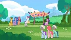 Size: 3410x1920 | Tagged: safe, screencap, hitch trailblazer, izzy moonbow, pipp petals, sunny starscout, thunder flap, windy, zipp storm, zoom zephyrwing, earth pony, pegasus, pony, unicorn, g5, my little pony: tell your tale, zipp gets her wings, spoiler:g5, spoiler:my little pony: tell your tale, female, guardsmare, helmet, high res, male, mane five, mane stripe sunny, mare, open mouth, open smile, pegasus royal guard, royal guard, smiling, stallion, w.i.n.g.s.