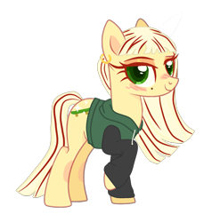 Size: 2065x2166 | Tagged: safe, artist:mint-light, artist:vernorexia, oc, oc only, unnamed oc, earth pony, pony, g4, base used, beauty mark, blonde, blushing, clothes, delancey, ear piercing, earring, earth pony oc, female, green eyes, high res, hoodie, jewelry, looking at you, mare, multicolored mane, my scene, piercing, seductive look, simple background, skateboard, smiling, smiling at you, solo, sparkle, straight mane, straight tail, tough, transparent background, yellow coat