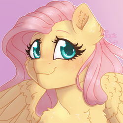 Size: 1500x1500 | Tagged: safe, artist:fanaticpanda, fluttershy, pegasus, pony, g4, blushing, cute, female, mare, pink background, shyabetes, simple background, solo