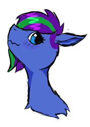 Size: 583x824 | Tagged: safe, artist:lefi32, derpibooru exclusive, oc, oc only, oc:blue pure, pony, blue eyes, blushing, bust, colored sketch, female, implied pegasus, looking at you, mare, simple background, sketch, smiling, smiling at you, solo, white background