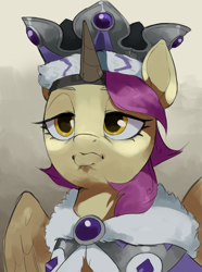Size: 3120x4200 | Tagged: safe, artist:egil, princess platinum, oc, oc only, pegasus, pony, equestria at war mod, g4, bust, crown, fake horn, female, high res, jewelry, mare, portrait, pouting, regalia, royalty, solo, the new order: last days of europe