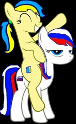 Size: 296x480 | Tagged: artist needed, safe, oc, oc only, oc:marussia, oc:ukraine, earth pony, pony, base used, black background, duo, duo female, female, nation ponies, oc riding oc, ponies riding ponies, ponified, riding, russia, siblings, simple background, sisters, ukraine