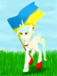 Size: 453x604 | Tagged: artist needed, safe, oc, oc only, pony, braided tail, flag, nation ponies, ponified, solo, tail, ukraine