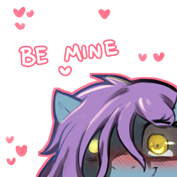 Size: 1159x1159 | Tagged: safe, artist:cold-blooded-twilight, oc, oc only, oc:hone chaser, earth pony, pony, blushing, female, filly, floating heart, foal, hair over one eye, heart, simple background, smiling, solo, stalker, stalking, transparent background, yandere