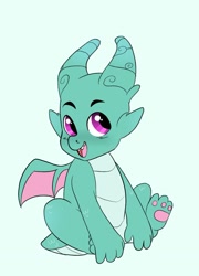 Size: 1121x1561 | Tagged: safe, artist:aztrial, sparky sparkeroni, dragon, g5, my little pony: make your mark, baby, baby dragon, cute, green background, horns, paw pads, simple background, solo, sparkybetes, wings