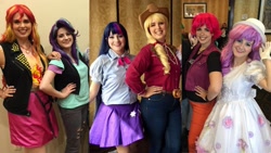 Size: 2289x1288 | Tagged: safe, artist:maddymoiselle, artist:sarahndipity cosplay, applejack, scootaloo, starlight glimmer, sunset shimmer, sweetie belle, twilight sparkle, human, equestria girls, g4, clothes, cosplay, costume, cowgirl, everfree northwest 2019, irl, irl human, photo