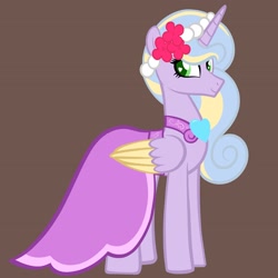 Size: 2048x2048 | Tagged: safe, artist:chelseawest, oc, oc:lilac hearts, alicorn, pony, alicorn oc, bridesmaid, bridesmaid dress, clothes, dress, high res, horn, offspring, offspring's offspring, parent:oc:globe thistle, parent:oc:tempered beauty, parents:oc x oc, petalverse, raised hoof, wings