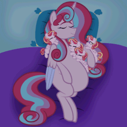 Size: 2048x2048 | Tagged: safe, artist:chelseawest, oc, oc only, oc:mi amore ruby heart, alicorn, pony, alicorn oc, animated, cuddling, cute, eyes closed, female, fetus, gif, glowing, glowing horn, happy, high res, hoof on belly, horn, lying down, magic, magic aura, mother and child, multiple pregnancy, oc x oc, ocbetes, offspring, offspring's offspring, on side, parent:oc:frosted diamond, parent:oc:glimmering shield, parent:oc:mi amore rose heart, parent:oc:mi amore ruby heart, parents:oc x oc, petalverse, pregnant, quadruplets, quads, quints, quintuplets, siblings, sleeping, uterus, wings, x-ray