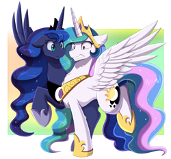 Size: 3509x3250 | Tagged: safe, artist:pridark, princess celestia, princess luna, alicorn, pony, g4, concave belly, conjoined, conjoined royal sisters, crown, ethereal mane, ethereal tail, female, fusion, gritted teeth, high res, hoof shoes, jewelry, long mane, mare, multiple heads, peytral, princess shoes, raised hoof, regalia, royal sisters, siblings, sisters, tail, two heads, wat, we have become one