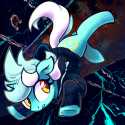 Size: 1000x1000 | Tagged: artist needed, safe, lyra heartstrings, pony, unicorn, fanfic:background pony, g4, clothes, dig the swell hoodie, fanfic art, hoodie, lyre, musical instrument, solo, unsung realm
