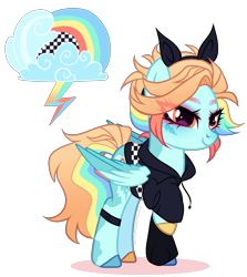 Size: 1148x1288 | Tagged: safe, artist:gihhbloonde, oc, pegasus, pony, clothes, female, hoodie, magical lesbian spawn, mare, offspring, parent:lightning dust, parent:rainbow dash, parents:rainbowdust, simple background, solo, transparent background