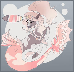 Size: 907x881 | Tagged: safe, artist:elegantlyangsty, oc, oc only, hippocampus, hybrid, merpony, seapony (g4), unicorn, bubble, commission, digital art, dorsal fin, fins, fish tail, flowing tail, jewelry, looking at you, mermaid tail, necklace, one eye closed, pearl necklace, pink mane, seaponified, seashell, signature, simple background, smiling, smiling at you, solo, species swap, tail, underwater, water, wink
