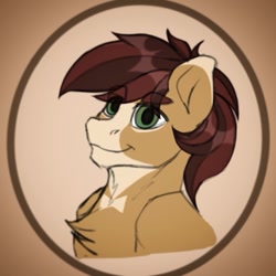 Size: 999x999 | Tagged: safe, artist:arlekinarts, oc, oc only, earth pony, pony, abstract background, bust, chest fluff, earth pony oc, male, smiling, solo, stallion