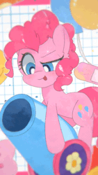 Size: 480x853 | Tagged: safe, artist:lexiedraw, pinkie pie, earth pony, pony, g4, :p, ><, animated, animated at source, balloon, confetti, cute, diapinkes, eyes closed, party cannon, smiling, solo, tongue out