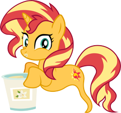 Size: 9313x8755 | Tagged: safe, artist:wissle, sunset shimmer, ghost, ghost pony, pony, undead, unicorn, g4, absurd resolution, bucket, cute, female, floating, food, happy, holding, ice cream, looking at you, mare, messy eating, shimmerbetes, simple background, smiling, smiling at you, solo, transparent background, vanilla, vector