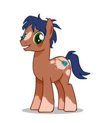Size: 2001x2379 | Tagged: safe, artist:vernorexia, artist:xxnitrofuryxx, earth pony, pony, base used, blaze (coat marking), blue hair, blue tail, brown coat, coat markings, crossover, facial markings, full body, green eyes, guitar, high res, huckleberry pie, looking at you, male, musical instrument, ponified, shadow, simple background, smiling, smiling at you, socks (coat markings), solo, spots, stallion, standing, strawberry shortcake, strawberry shortcake berry in the big city, tail, transparent background