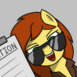 Size: 295x295 | Tagged: safe, artist:alexi148, oc, oc:postal mare, earth pony, pony, aggie.io, clipboard, clothes, glasses, hi anon, looking at you, meme, petition, ponified, postal, postal 2, postal dude, solo, sunglasses, trenchcoat