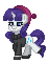 Size: 188x240 | Tagged: safe, rarity, pony, unicorn, pony town, g4, alternate hairstyle, animated, beatnik rarity, beret, clothes, hat, simple background, solo, sweater, transparent background, walking