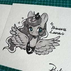 Size: 2048x2048 | Tagged: safe, artist:puzi, princess luna, alicorn, pony, g4, bust, female, high res, mare, solo, traditional art, wings