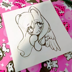 Size: 2048x2048 | Tagged: safe, artist:puzi, fluttershy, pegasus, pony, g4, bust, female, high res, mare, smiling, solo, traditional art, wings