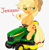 Size: 1879x1933 | Tagged: safe, artist:mushy, applejack, earth pony, pony, g4, apple, chest fluff, female, food, john deere, lawn mower, mare, open mouth, riding, simple background, sitting, smug, solo, sweat, talking, white background