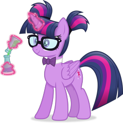 Size: 4100x4137 | Tagged: safe, artist:anime-equestria, twilight sparkle, alicorn, pony, alternate hairstyle, bowtie, cute, flask, glasses, horn, levitation, magic, pigtails, simple background, smiling, telekinesis, transparent background, twiabetes, twilight sparkle (alicorn), vector, wings