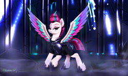 Size: 2000x1200 | Tagged: safe, artist:darksly, tempest shadow, zipp storm, pegasus, pony, g5, alternate hairstyle, alternate universe, armor, crossover, eye scar, female, hoof shoes, mare, raised hoof, scar, solo