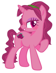 Size: 946x1230 | Tagged: safe, artist:raini-bases, artist:vernorexia, oc, oc:raspberry torte, earth pony, pony, unicorn, g4, bangs, base used, blushing, colored eyelashes, colored pupils, crossover, eyelashes, eyeshadow, female, headband, makeup, mare, pink coat, pink hair, pink mane, raspberry torte (strawberry shortcake), sideview, simple background, solo, strawberry shortcake, strawberry shortcake berry in the big city, transparent background, wavy hair